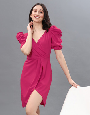 SAKSHI TRADER Women Wrap Pink Below Knee Dress