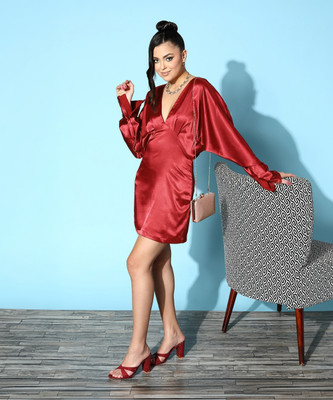 SASSAFRAS Women A-line Red Above Knee/Mid Thigh Length Dress
