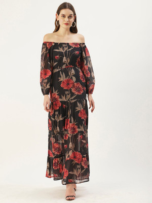 Dressberry Women Fit and Flare Red Maxi/Full Length Dress