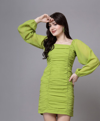 AAYU Women Bodycon Green Above Knee/Mid Thigh Length Dress