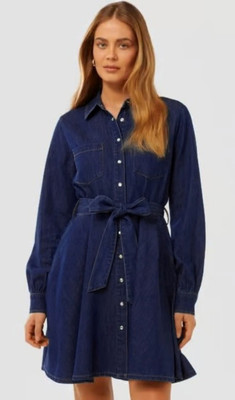 Tripursundari Fashion Women A-line Blue Mini/Short Dress