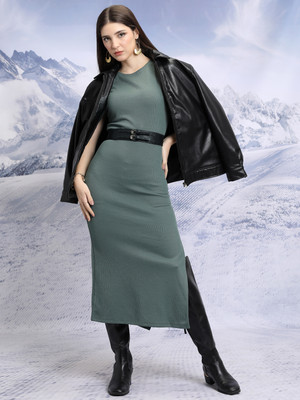 Tokyo Talkies Women Sheath Grey Midi/Calf Length Dress
