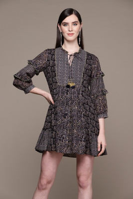 aarke Ritu Kumar Women Fit and Flare Black Above Knee/Mid Thigh Length Dress