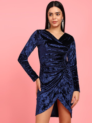 Mast & Harbour Women Wrap Blue Above Knee/Mid Thigh Length Dress