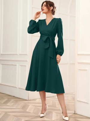 Istyle Can Women Wrap Dark Green Dress