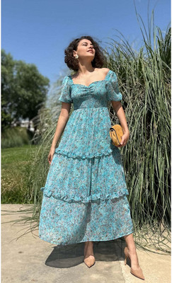 Sheetal Accociates Women Maxi Light Blue Full Length Dress