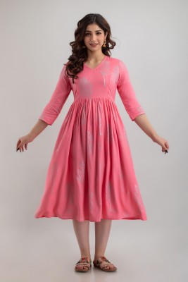 Fabkrave Women Fit and Flare Pink Dress