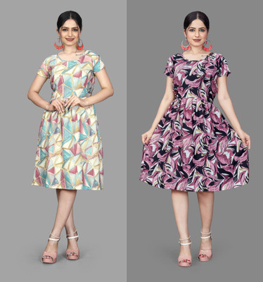HOUSE OFF COMMON Women A-line Multicolor Below Knee Dress