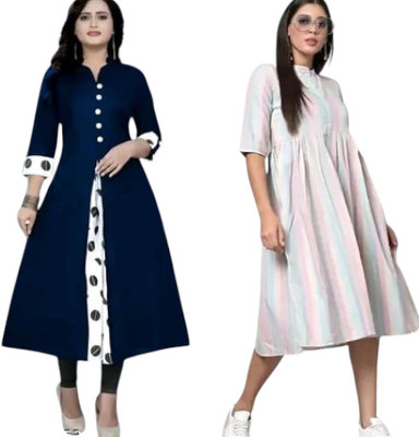 Suhani Creationnm Women Embroidered A-line Kurta(Blue, White)