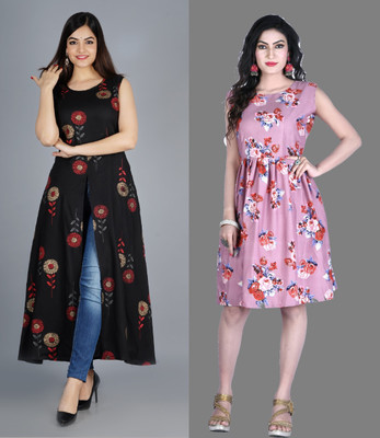 Modli 20 Fashion Women Fit and Flare Pink Knee Length Dress
