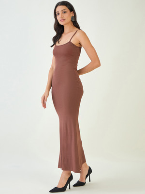 COLOR CAPITAL Women Bodycon Brown Maxi/Full Length Dress