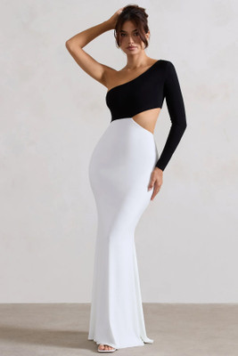 Clafoutis Women Bodycon Black, White Maxi/Full Length Dress