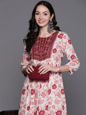 Indo Era Women Embroidered Ethnic Dress Kurta(Red)