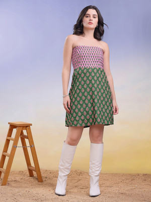 PURVAJA Women Fit and Flare Light Green Mini/Short Dress