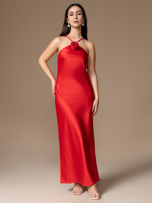 KAZO Women A-line Red Midi/Calf Length Dress
