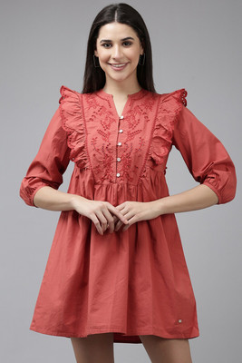 VAN HEUSEN Women A-line Red Above Knee/Mid Thigh Length Dress