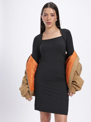 Glitchez Women Sheath Black Above Knee/Mid Thigh Length Dress