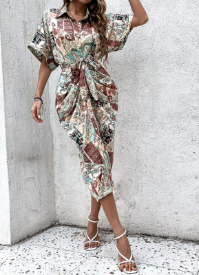 KOTTY Women Fit and Flare Multicolor Midi/Calf Length Dress