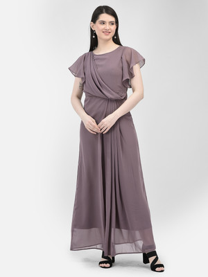 Eavan Women Fit and Flare Grey Maxi/Full Length Dress