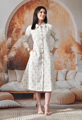 DECKEDUP Women Shirt Beige Midi/Calf Length Dress
