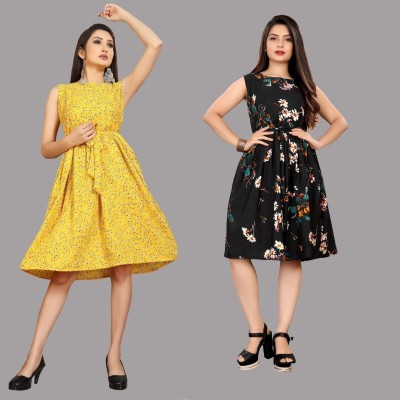 maruti fab Women Fit and Flare Yellow Dress