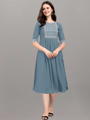 Sintona's Brand Women Embroidered Anarkali Kurta(Grey, White)