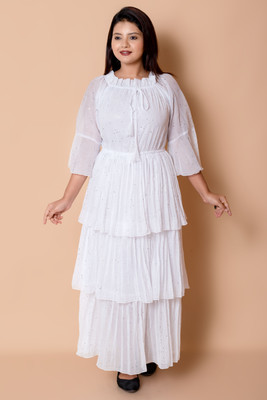 Aksha Fashion Women A-line White Maxi/Full Length Dress