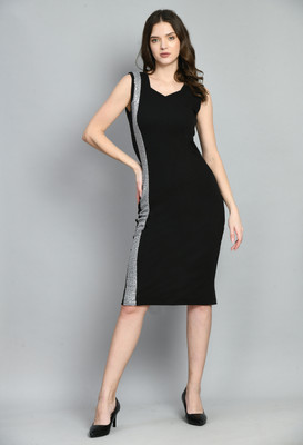 Lyublyu Women Bodycon Black Knee Length Dress