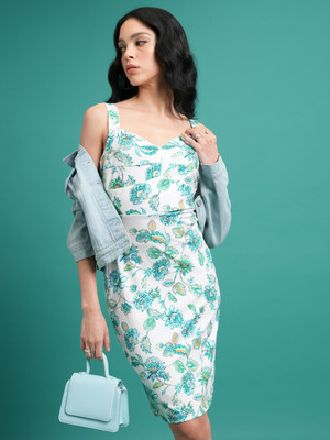 Tokyo Talkies Women Tube White, Light Blue, Yellow Above Knee/Mid Thigh Length Dress