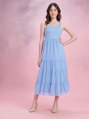 Dressberry Women A-line Blue Midi/Calf Length Dress