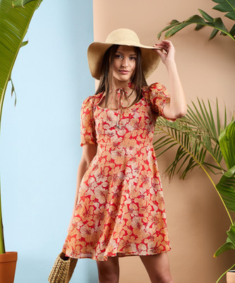 SASSAFRAS Women A-line Multicolor Above Knee/Mid Thigh Length Dress