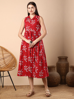 Fashor Women A-line Red Maxi/Full Length Dress