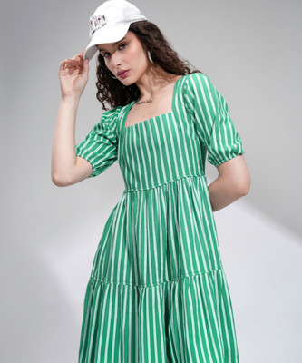 Tokyo Talkies Women Fit and Flare Green Midi/Calf Length Dress
