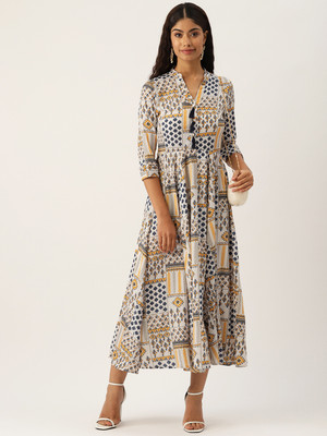 Deewa Women Fit and Flare Multicolor Maxi/Full Length Dress