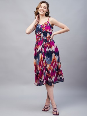 Marie Claire Women Fit and Flare Multicolor Dress