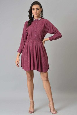 W Women Fit and Flare Pink Above Knee/Mid Thigh Length Dress