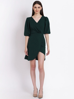 CAILEY Women Wrap Green Above Knee/Mid Thigh Length Dress