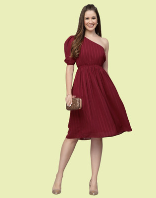 Selvia Women A-line Red Knee Length Dress