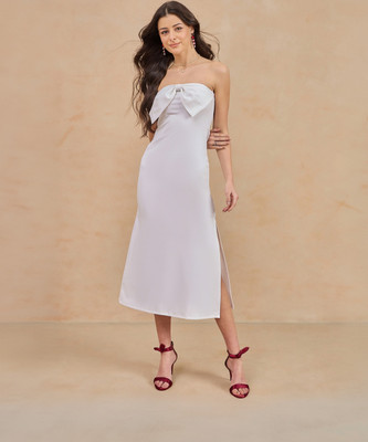COLOR CAPITAL Women Bodycon White Midi/Calf Length Dress