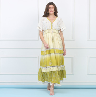 Majestic By Baani Women Maxi Green Full Length Dress