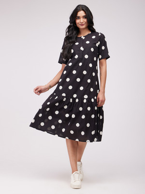Pink Fort Women A-line Black Midi/Calf Length Dress
