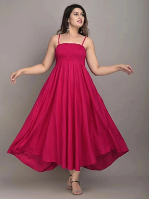 GTRT Women Fit and Flare Pink Maxi/Full Length Dress