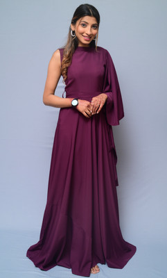 diyaz Women Fit and Flare Purple Maxi/Full Length Dress