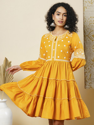 Globus Women A-line Orange Knee Length Dress
