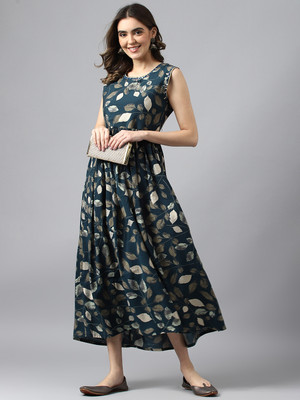 Sangria Women Solid Flared Kurta(Blue)