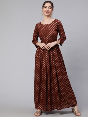 Nayo Women Gathered Brown, Gold Dress