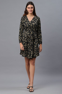 Azzurra Women Fit and Flare Black Above Knee/Mid Thigh Length Dress