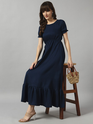 Femvy Women Solid Ethnic Dress Kurta(Blue)