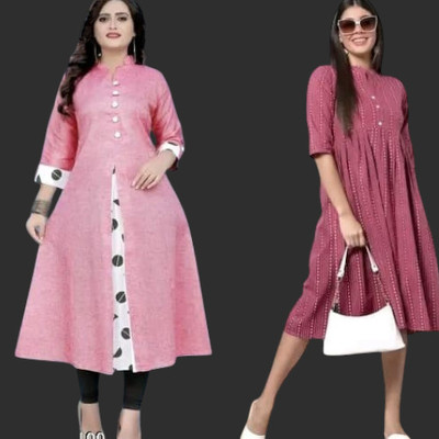 Texpamz Women Printed, Striped A-line Kurta(Pink, Maroon)