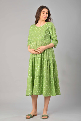 Negen Women Printed A-line Kurta(Light Green)